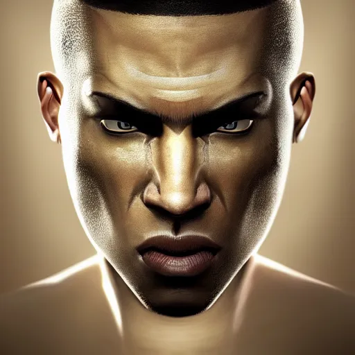 Prompt: portrait of a slender mulatto warrior with angry face. Epic fantasy. hyperrealism. symetric face cinematic top lighting, insanely detailed and intricate, face by wlop, Frank frazeta, Lucas Graciano Boris Vallejo. Character Art. High Fantasy. golden ratio, symmetric matte painting, cinematic, trending on artstation, deviantart and cgsociety, 8k, high resolution