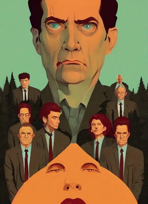 Prompt: Twin Peaks movie poster artwork by Michael Whelan and Tomer Hanuka, Rendering of secret cult club of snake worshippers, from a scene from Twin Peaks, clean, full of detail, Matte painting, trending on artstation and unreal engine