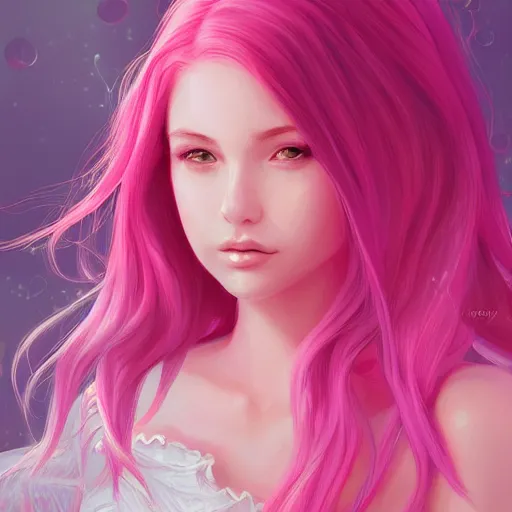 Image similar to teen girl, pink hair, gorgeous, amazing, elegant, intricate, highly detailed, digital painting, artstation, concept art, sharp focus, illustration, art by Ross tran