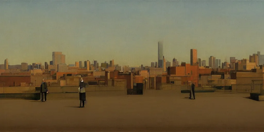 Image similar to lonely and sad urban landscape with a few people standing by edward hooper