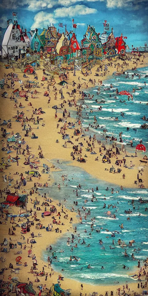 Image similar to a summer beach scene by alexander jansson and where's waldo