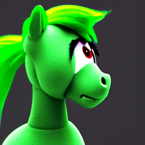 Prompt: a stoner with a black hoodie on with a marijuana themed dark green pony head from my little pony, 3 d, blender 3 d, render, extremely detailed, 8 k