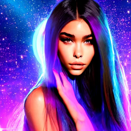 Image similar to madison beer a an intergalactic popstar dancing on a planet, render, blender render, unity render, 4 k wallpaper, art station trending, artstation 4 k coherent, coherent, 4 k, detailed, hyperdetailed, artifact - free, completely coherent, sharp, madison beer