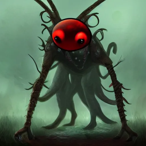 Image similar to ladybug as a monster for video game, fantasy art style, scary atmosphere, nightmare - like dream