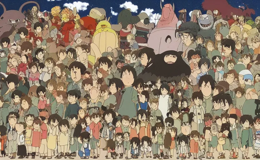 Image similar to a studio ghibli frame of hell, high quality, detailed,