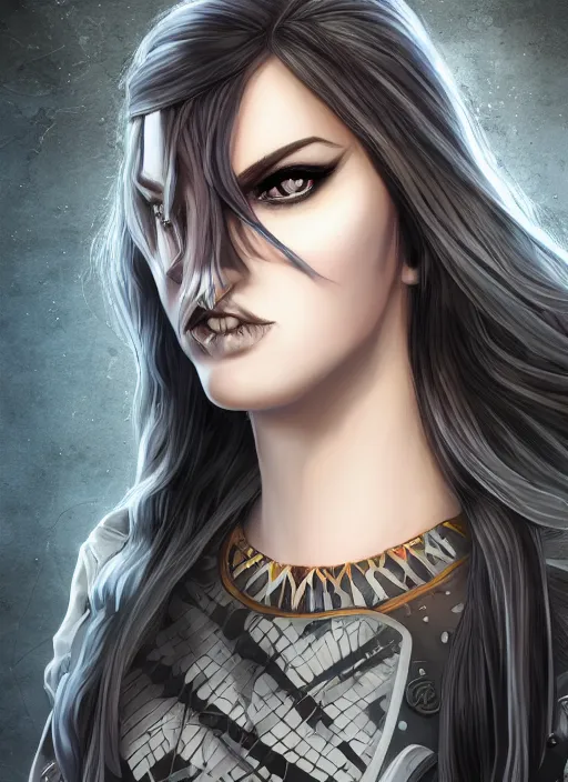 Prompt: An epic fantasy comic book style portrait painting of a girl with long straight hair, hair is half black half white, she is wearing a dress with a chess pattern, Unreal 5, DAZ, hyperrealistic, octane render, cosplay, RPG portrait, dynamic lighting