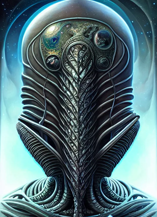 Image similar to cosmic lovecraft giger fractal random hero portrait, pixar style, by tristan eaton stanley artgerm and tom bagshaw.