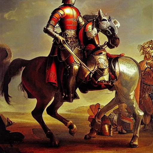 Image similar to Knight in armor,baroque painting,oil canvas,masterpiece