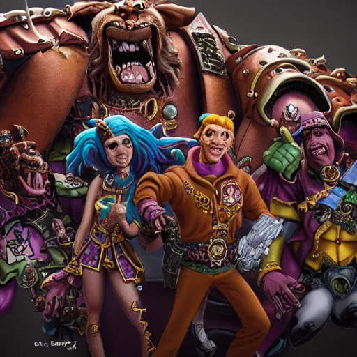 Image similar to scooby doo characters in warhammer 4 0 k by artem chebokha, hyper detailed, insane details, intricate, elite, ornate, elegant, luxury, dramatic lighting, octane render, weta digital, micro details, 3 d sculpture, structure, ray trace