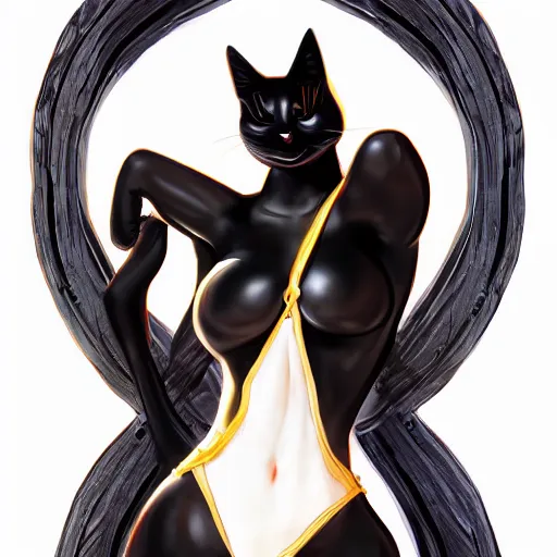 Image similar to black cat, back arched, cute, adorable, highly detailed, high resolution, trending on artstation