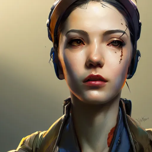 Prompt: concept art character, very high angle view, book cover, very attractive woman with full lips, walking in cyberpunk valley highly realistic, fine details, Anime, realistic shaded lighting by Ilya , WLOP Jeremy Lipkin and Giuseppe Dangelico Pino, Borderlands 3 style, book cover, extremely fine inking lines
