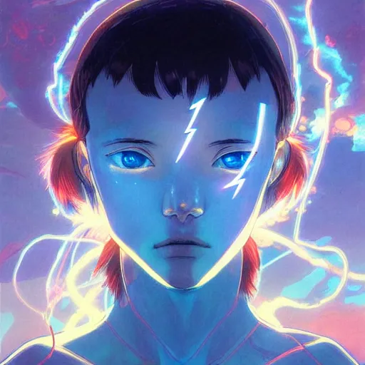 Image similar to prompt : azure lightning portrait soft light painted by james jean and katsuhiro otomo and erik jones, inspired by evangeleon anime, smooth face feature, intricate oil painting, high detail illustration, sharp high detail, manga and anime 1 9 9 9