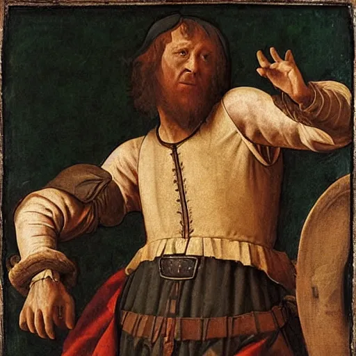 Image similar to man hitting the griddy in a renaissance style