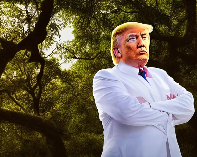 Image similar to award winning 5 5 mm portrait photo of trump as songok ssj 2, in a park by stefan kostic.