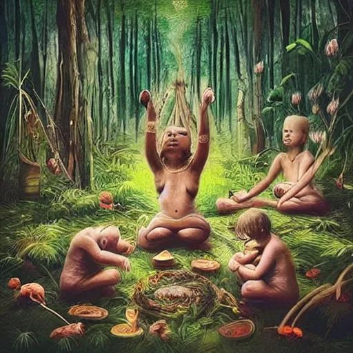 Prompt: “ forest childs making ritual in the forest, intricate, artwork, illustration, fantasy, digital art ”