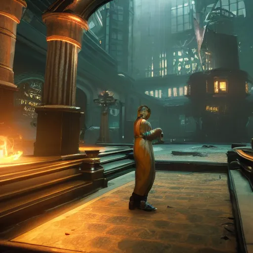 Image similar to bioshock, unreal engine, 8 k, ultra realistic, ultra detail, ray tracing