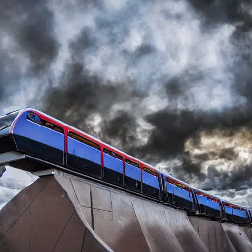 Prompt: photo of demonic monorail taking people to hell
