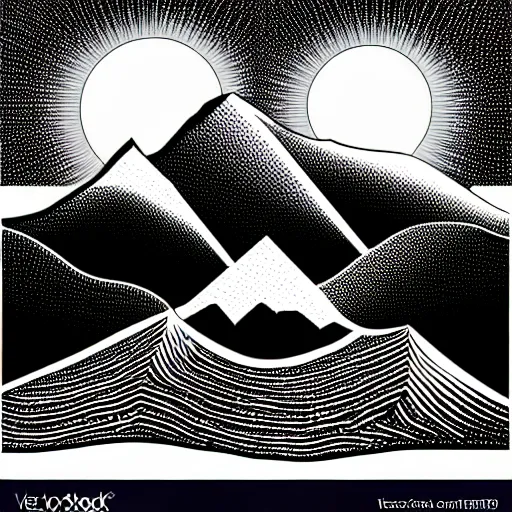 Prompt: vector image of mountains, lower third, high contrast, black and white