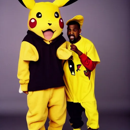 Image similar to Kanye West in a pikachu outfit for a 1990s sitcom tv show, Studio Photograph, portrait C 12.0