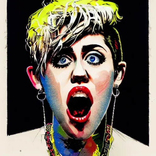 Prompt: portrait of miley cyrus, by ralph steadman