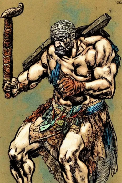 Image similar to ancient historically accurate depiction of the Bible Character Goliath of Gath, the Philistine warrior giant by frank miller