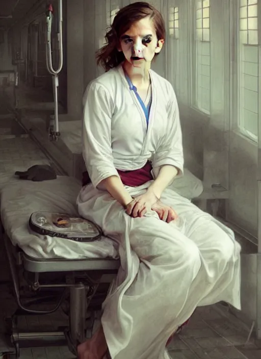 Prompt: portrait emma watson as nurse in hospital, full length shot, shining, 8k highly detailed, sharp focus, illustration, art by artgerm, mucha, bouguereau