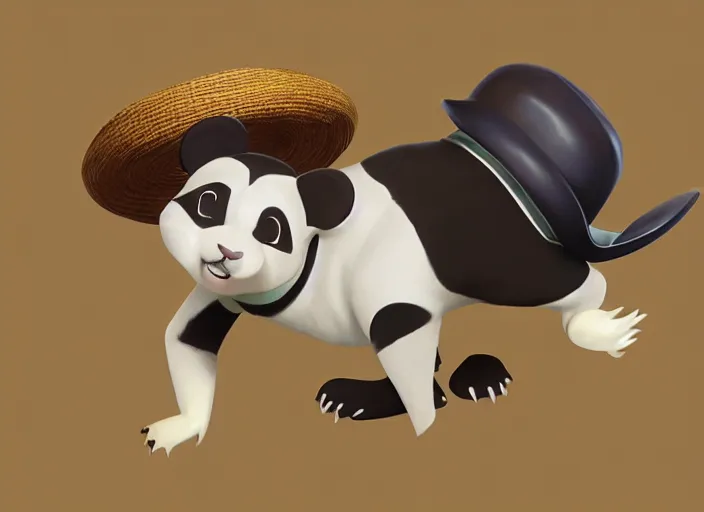 Image similar to award - winning detailed concept art of a cute iconic anthropomorphic panda character wearing a straw hat. art by wlop on bcy. net, realistic. detailed feathers, art by cheng yi. artstationhd, artgerm, 3 dcg, pixar zootopia. 3 d rendering, high quality model sheet, disney. model sheet detailed