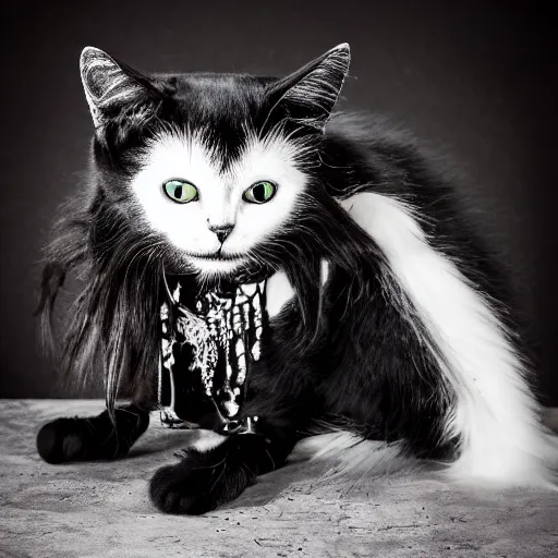 Image similar to black metal cat with corpse paint, studio photography