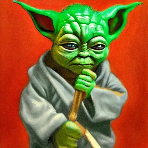 Image similar to caveman painting of baby yoda