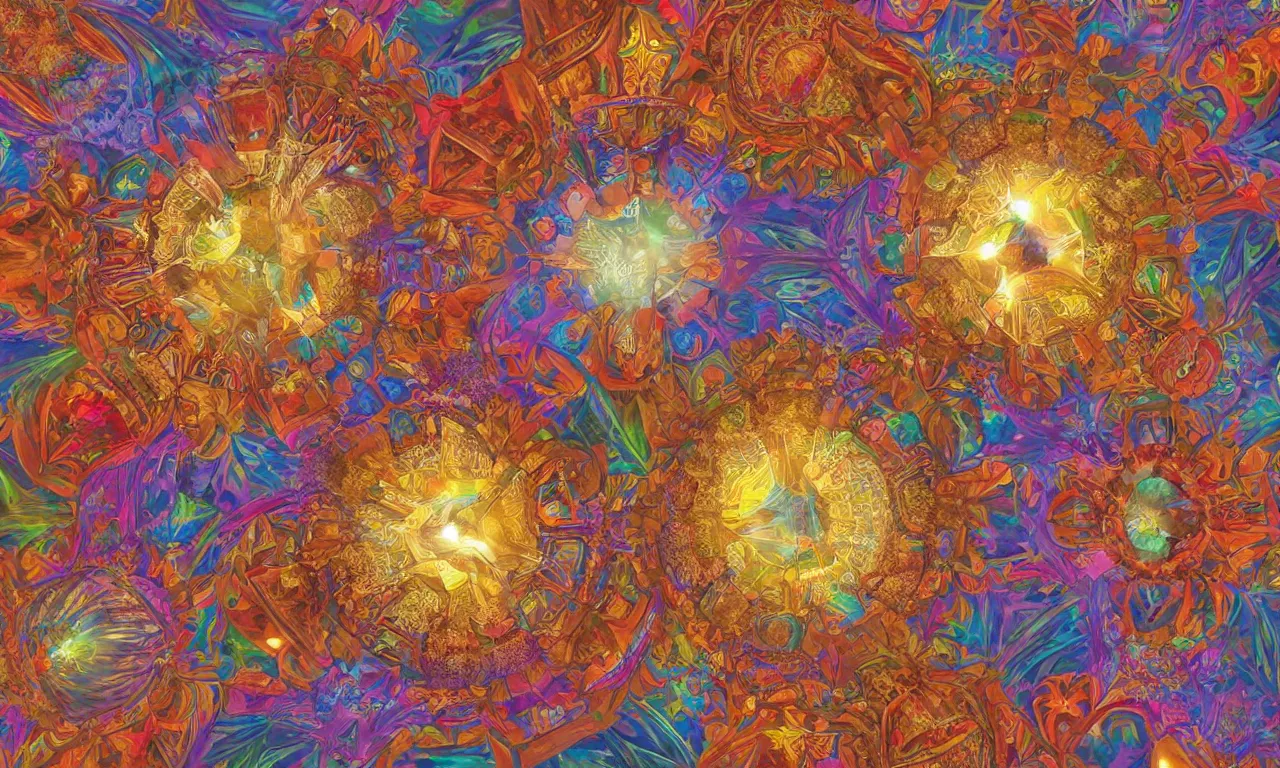 Image similar to voronoi engine laboratory 3 d volume kaleidoscope mandala fractal chakra digital multicolor stylized concept substance by artgerm, rossdraws, norman rockwell, magali villeneuve, gil elvgren, alberto vargas, earl moran, enoch bolles radiating a glowing aura global illumination ray tracing hdr