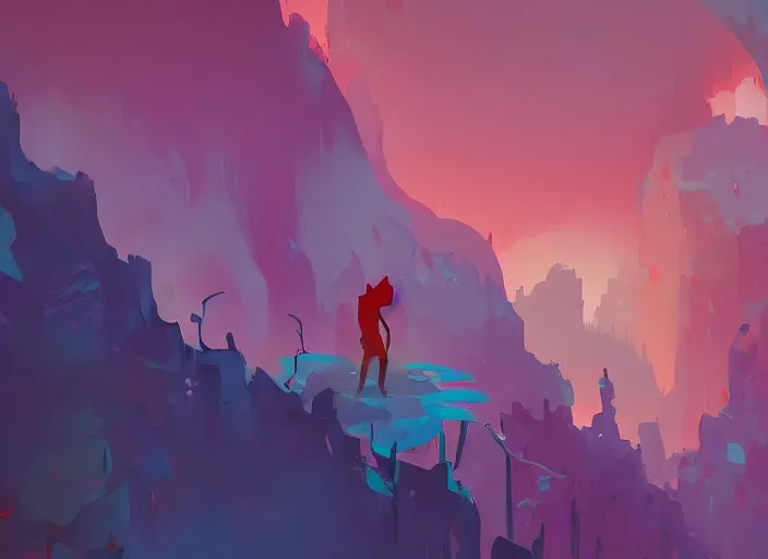 Image similar to a painting of a man walking through a canyon, a digital painting by anton fadeev, behance contest winner, fantasy art, speedpainting, 2 d game art