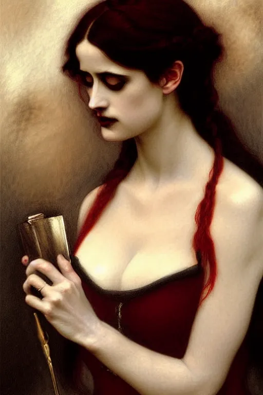 Prompt: victorian vampire eva green painting by rossetti bouguereau, detailed art, artstation