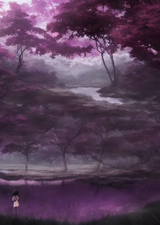 Prompt: dark purple swamp, makoto shinkai