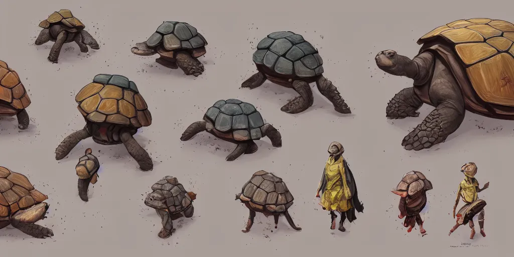 Image similar to tortoise in a dress, character sheet, colorful, contrast, 3 d scene, greg rutkowski, zabrocki, karlkka, jayison devadas, trending on artstation, 8 k, ultra wide angle, zenith view, pincushion lens effect