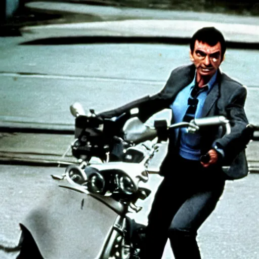 Image similar to A still of Mr Bean as the Terminator in The Terminator (1984)