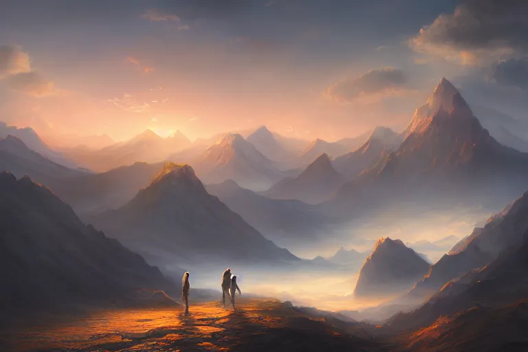 Prompt: the sky is an ocean over the mountains by jessica rossier