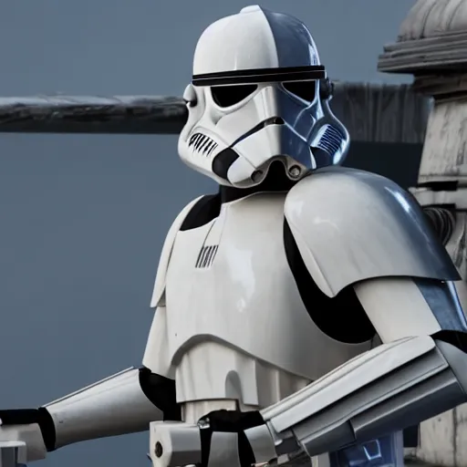 Image similar to epic intricate digital art of a clone trooper training in a simulation in kamino, clone wars, star wars, fan art, hyperrealist, ultra detailed, sharp focus, polished, consistency, octane, arnold, physical, cinema 4 d, unreal engine 5, visual effects, cinematic, 8 k uhd, highest resolution, photoshop, after effects