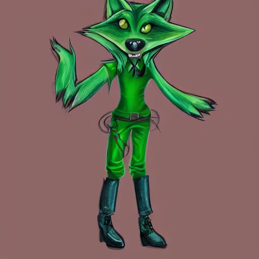 Prompt: Beautiful digital painting of an anthro anthropomorphic pastel-green wolf, Punk outfit.