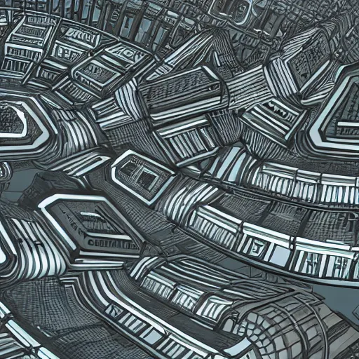 Image similar to view of alien city by mcdonald's escher, 4 k,