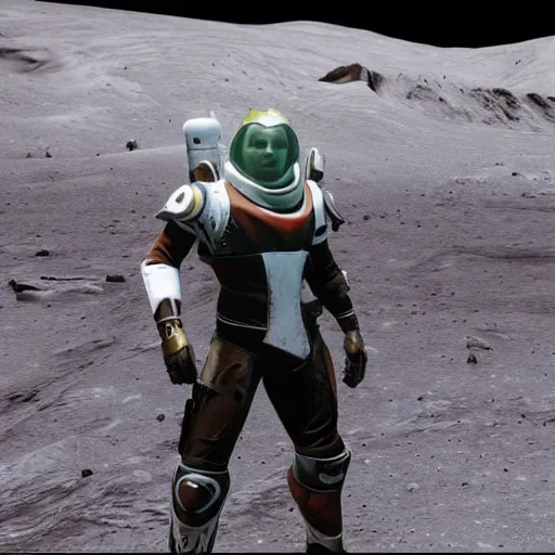 Image similar to photorealistic destiny 2 warlock posing on the moon