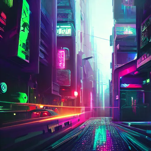 Image similar to Cyberpunk city, alley, neon and hologram, cinematic lighting, artstation, cgsociety, concept art, highly detailed and realistic