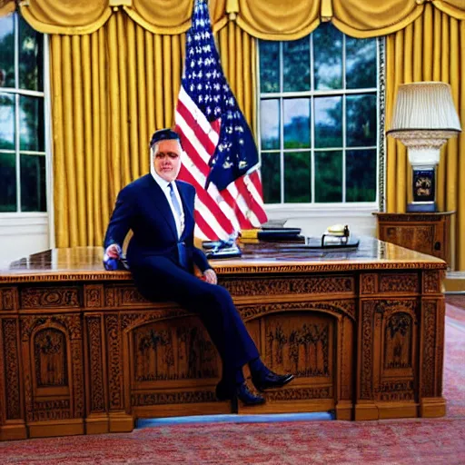 Prompt: professional portrait of Mitt Romney sitting in the oval office desk, 8k, very intricate, very detailed,