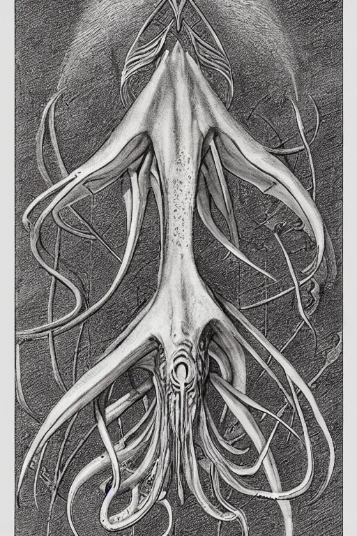 Prompt: manuscript warhammer 4 0 k giant squid book | sigil, incantation, diagram, academic art, page 2 3 | by alan lee