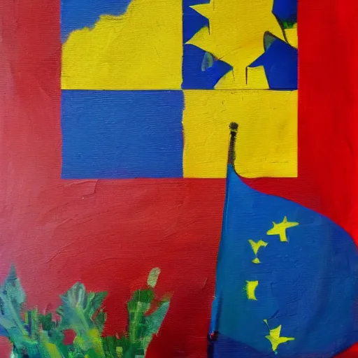 Image similar to an impasto oil painting of the flag of the european union