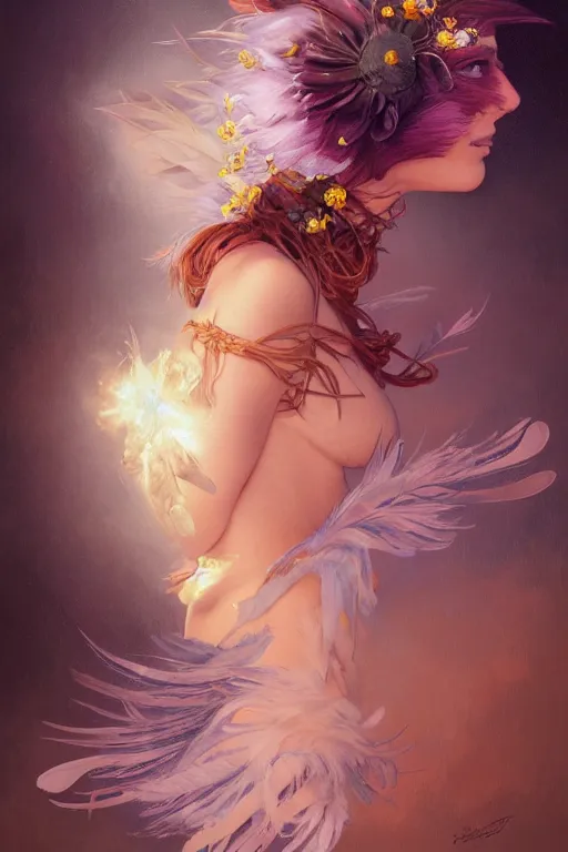 Prompt: photography of bill brauer exploding into flowers with velvet feathers, deep focus, d & d, fantasy, intricate, elegant, highly detailed, digital painting, artstation, concept art, matte, sharp focus, illustration, hearthstone, art by artgerm and greg rutkowski and alphonse mucha