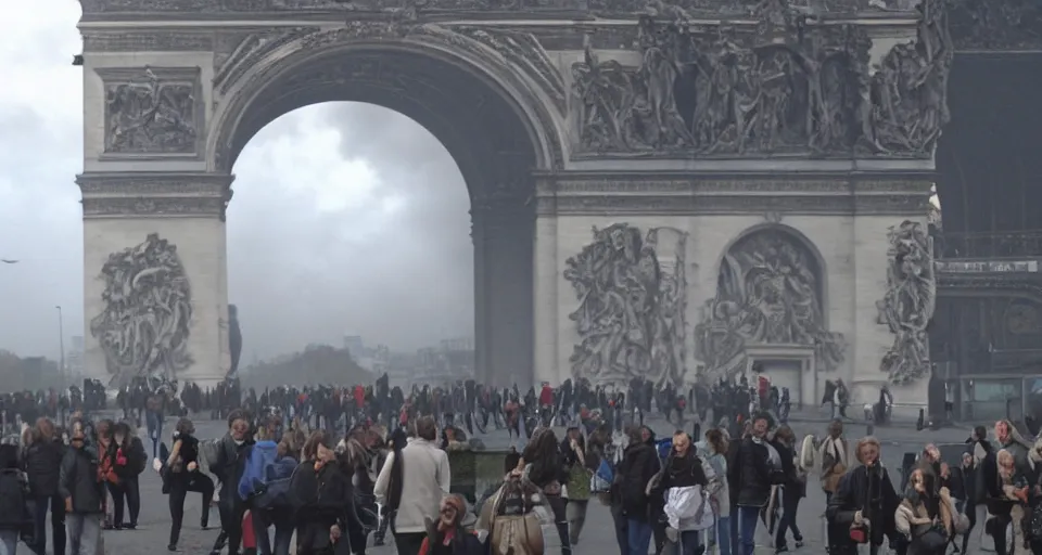 Image similar to portal to hell opening in the sky in paris