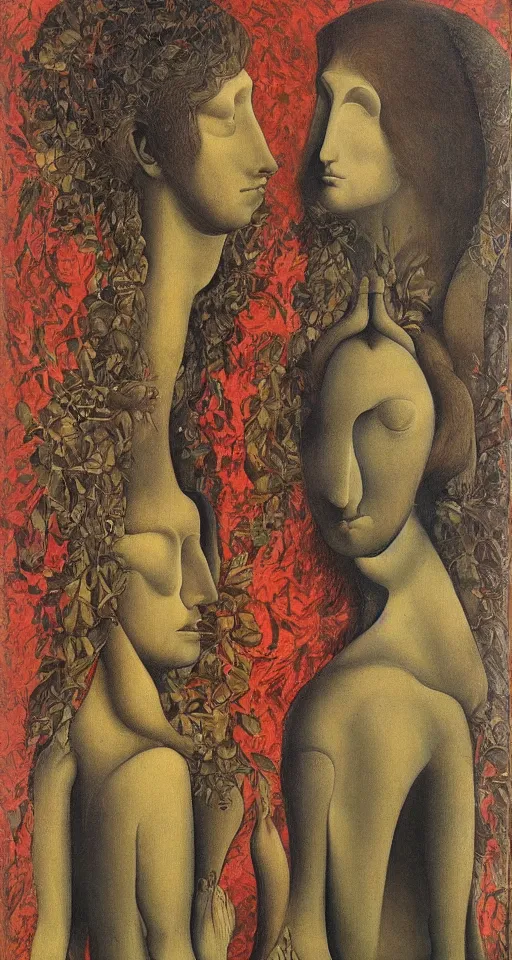 Prompt: floral portrait of man and woman by wojciech siudmak and ernst fuchs oil on canvas