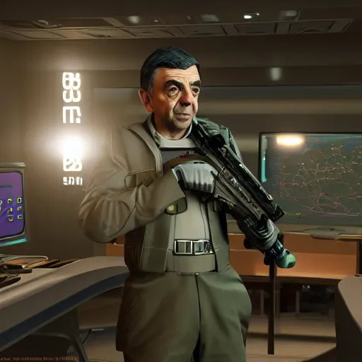 Prompt: rowan atkinson in xcom, highly detailed, extremely high quality, hd, 4 k, 8 k, professional photographer, 4 0 mp, lifelike, top - rated, award winning, realistic, detailed lighting, detailed shadows, sharp, no blur, edited, corrected, trending