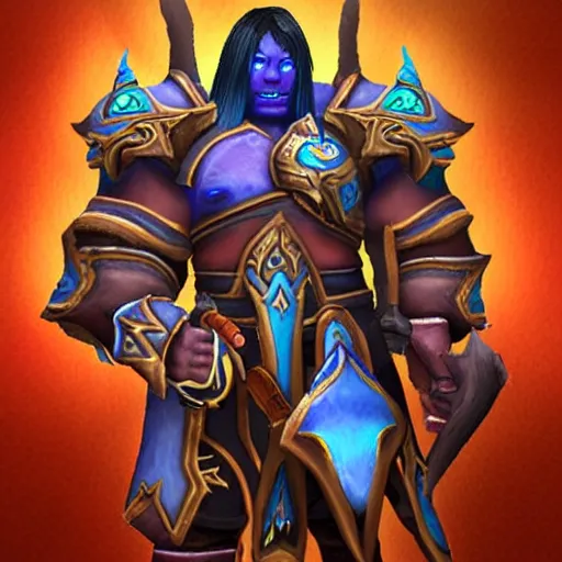 Image similar to world of warcraft tier 6 warrior sponsored by crayola