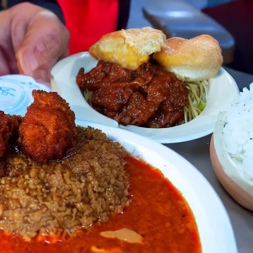 Image similar to traditional samoan food served inside a kfc restaurant